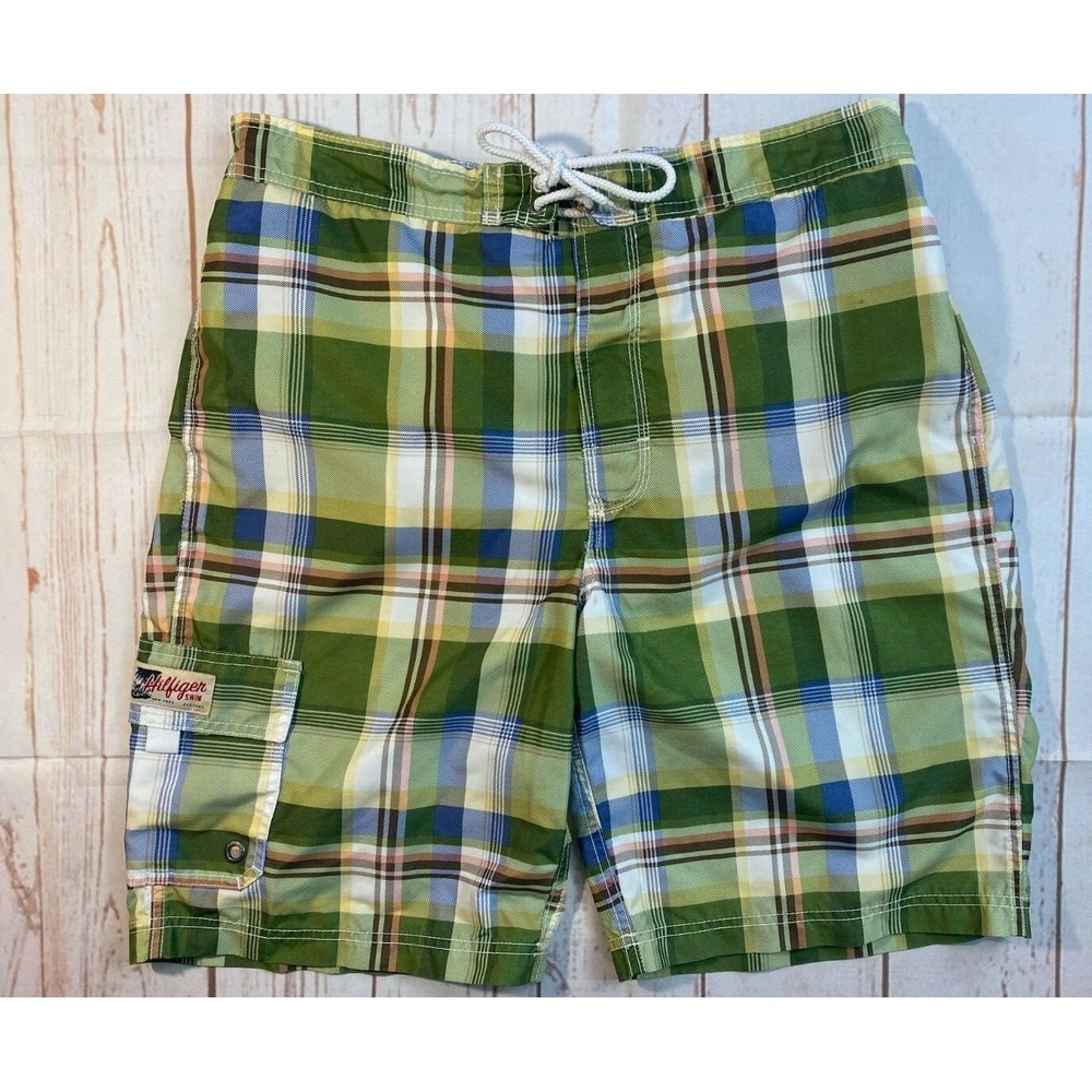 Tommy Hilfiger mens swim trunks blue plaid size large 34-36